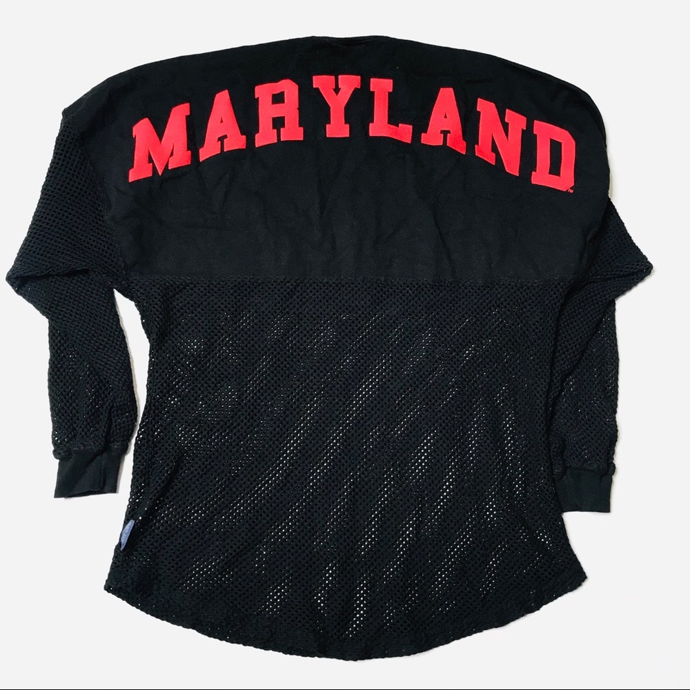 Maryland Long Sleeve Mesh Tee - Black with Red Lettering